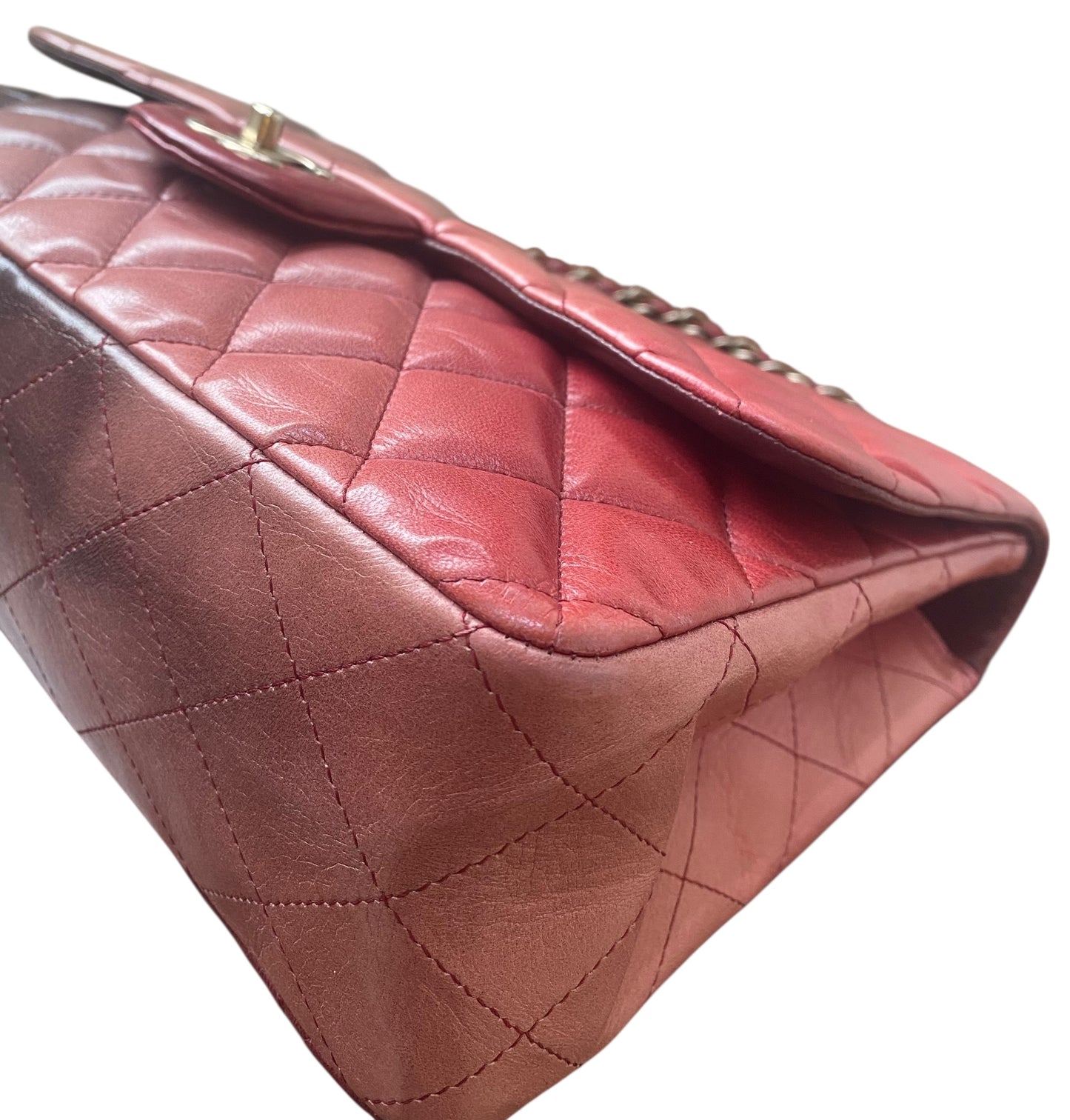 Chanel Ombre Degradé Pink Burgundy Quilted Leather Jumbo Classic Single Flap Bag