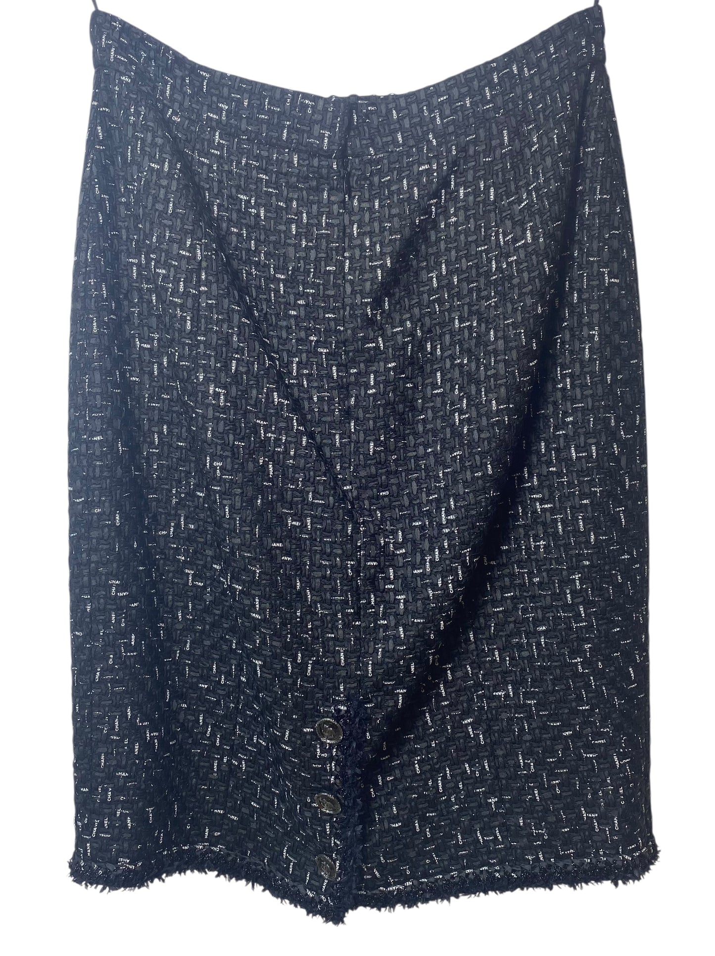 Rare Chanel 13C Paris Versailles Classic Black & White Signature Ribbon Tweed Skirt FR 44