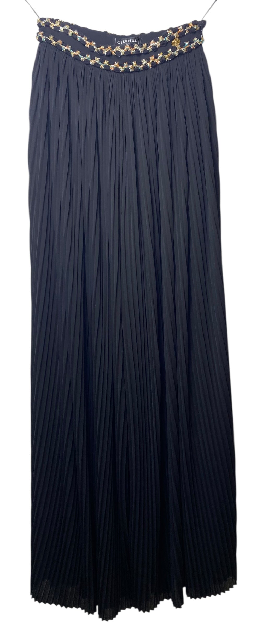 Chanel 18C Paris Greece Black Tweed Trim Palazzo Oversized Wide Leg Pants FR 36