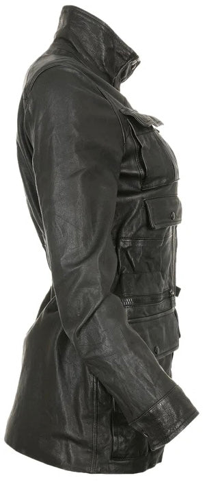 Chanel 07A Runway Black Lambskin Leather Utility Jacket Coat FR 40