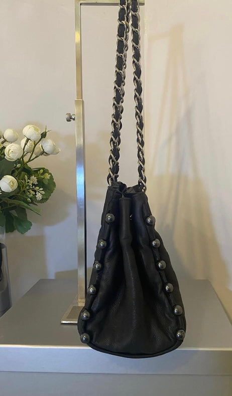 Chanel Small Black Soft Lambskin Leather Pearl Obsession Tote SHW