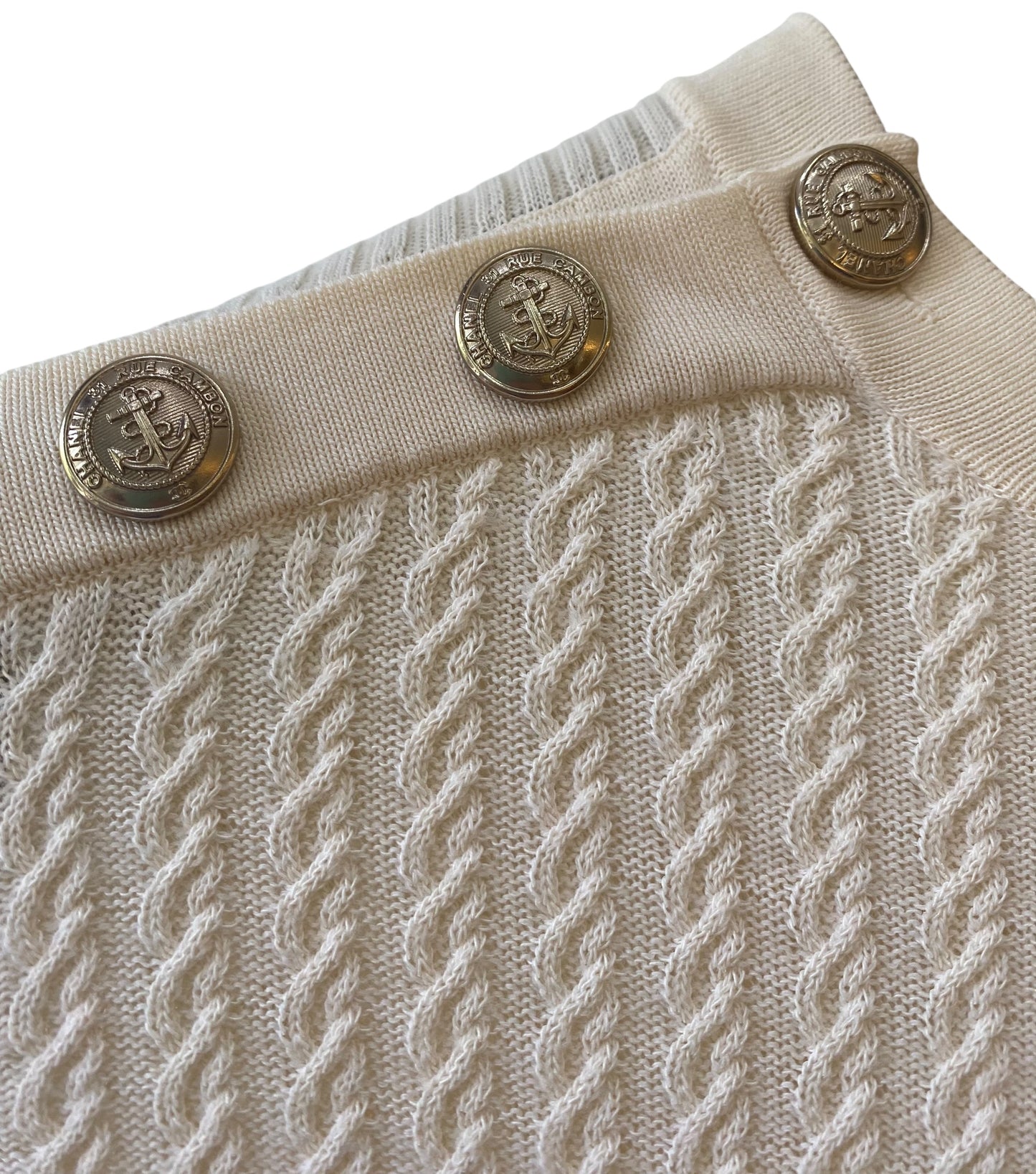 CHANEL 18A HAMBURG CREAM KNIT ANCHOR CC BUTTONS Mini DRESS FR 38