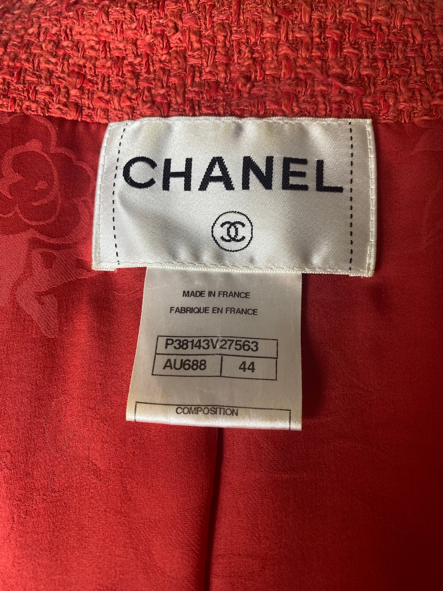 Chanel 10P Runway Red Boucle Tweed Fringe Jacket FR 44