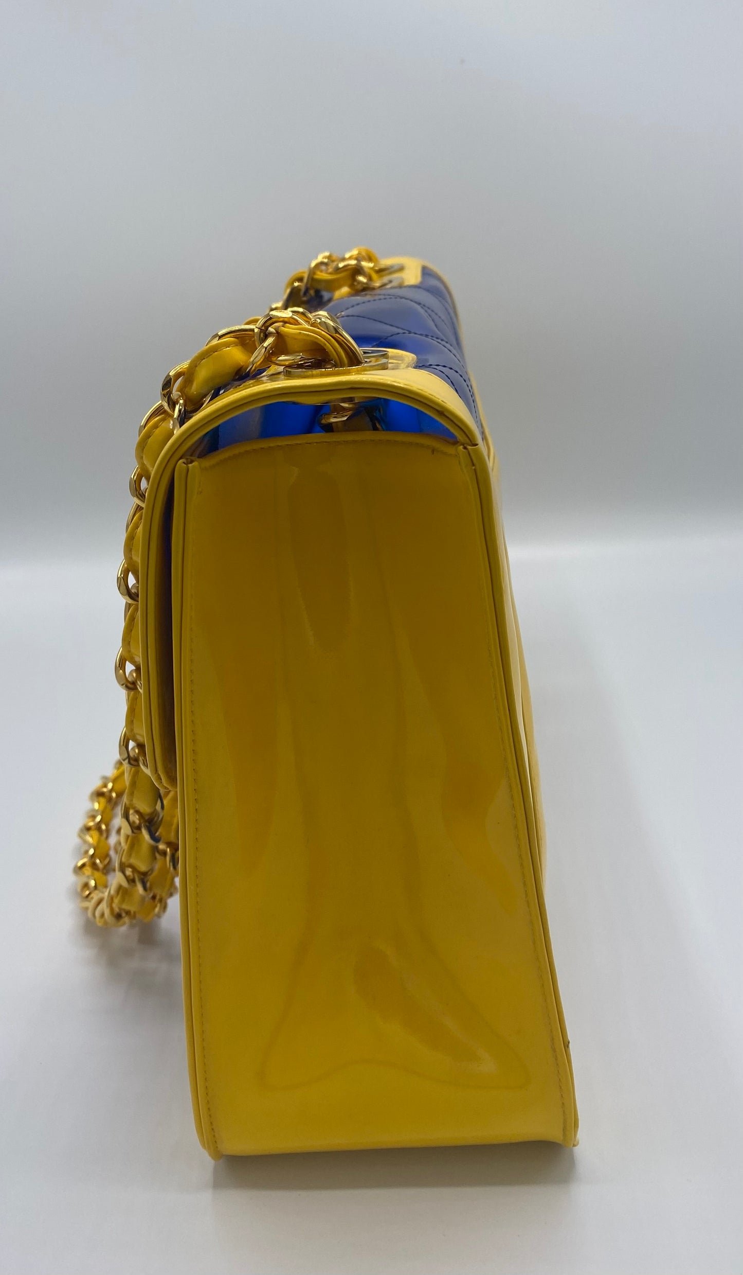 Extremely Rare Gem! 95P Barbie Bicolor Yellow and Blue Vinyl Maxi PVC Patent Flap Bag!