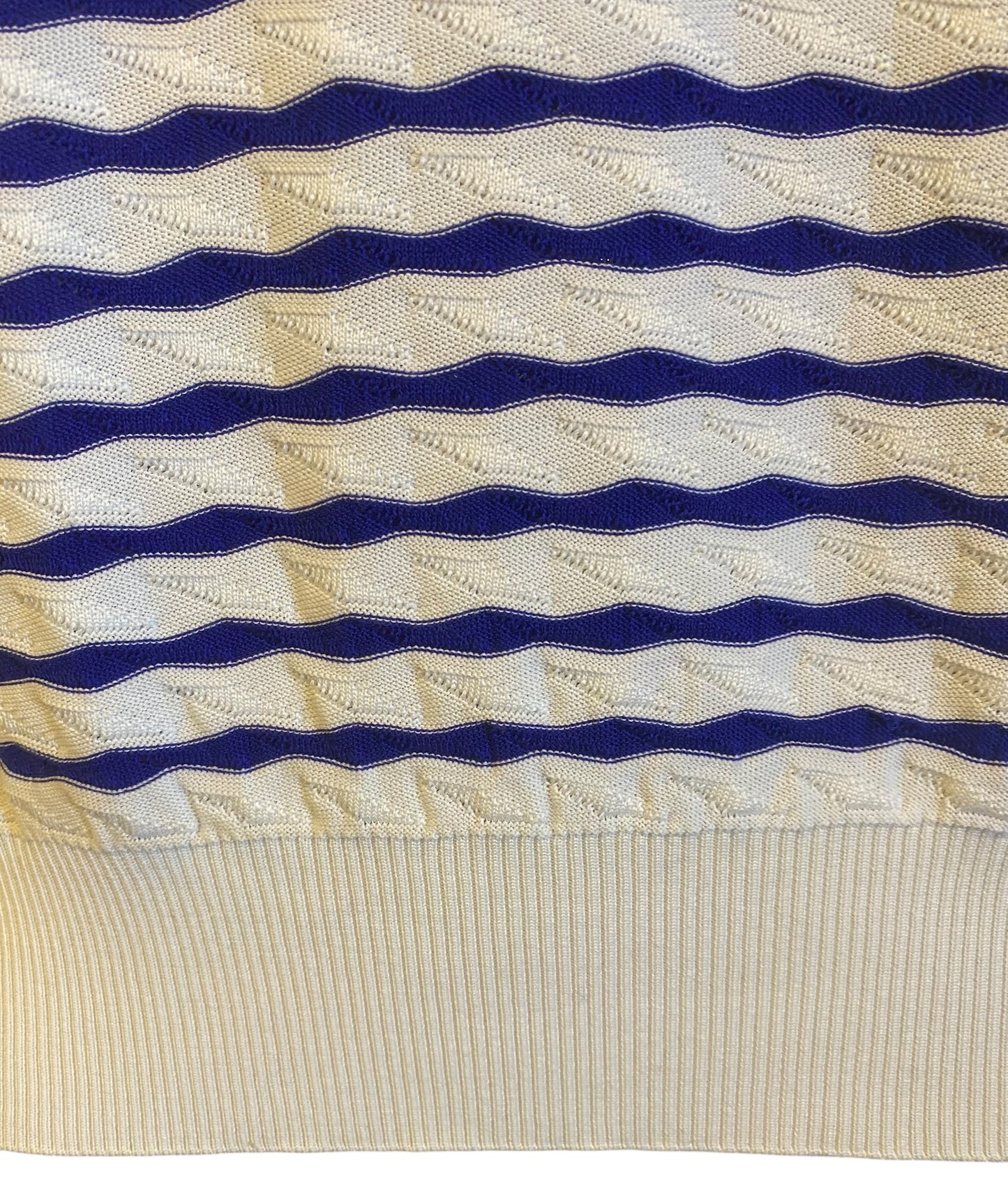 Chanel 19C La Pausa Cotton CC Logo Polo T-Shirt Stripe Blue White FR 36
