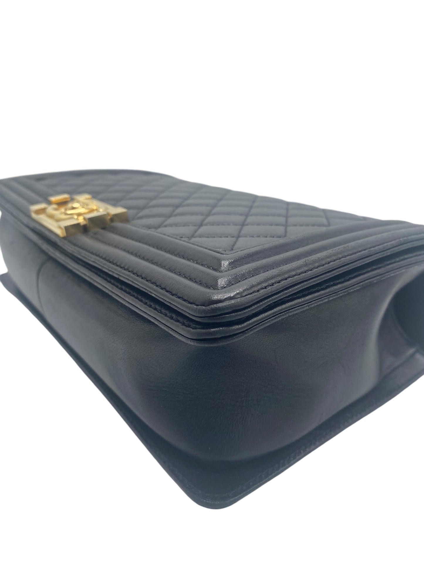 Chanel Boy Bag New Medium in Quilted Black Calfskin Gold Hardware GHW
