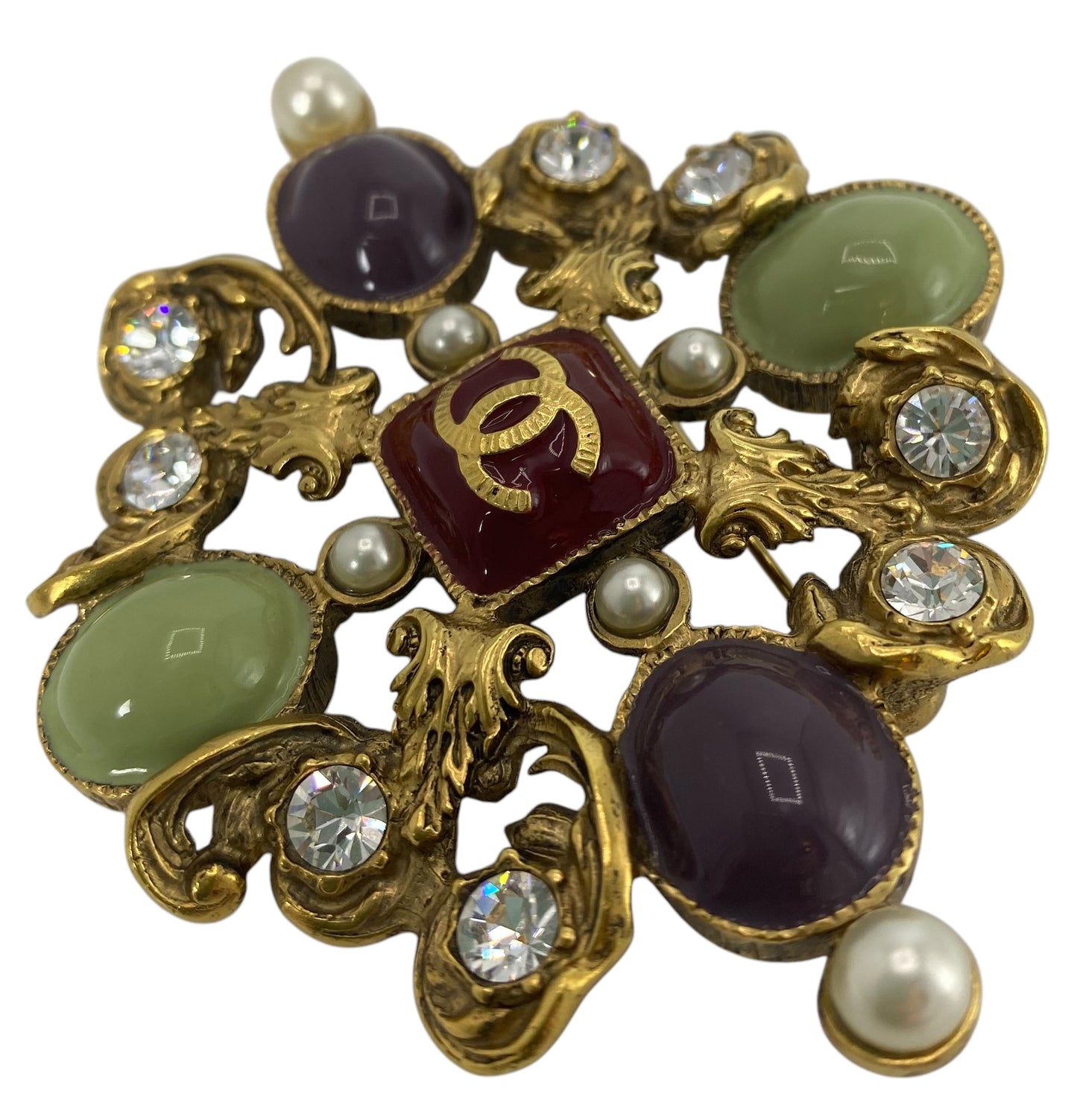 Rare Chanel 11P Large Avant Garde Gold Multicolor Crystal Brooch