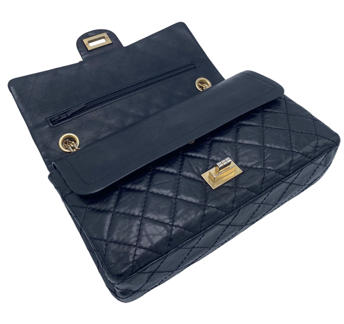 Chanel Black Quilted Aged Calfskin 2.55 Reissue 225 Small Double Flap Bag Gold Hardware