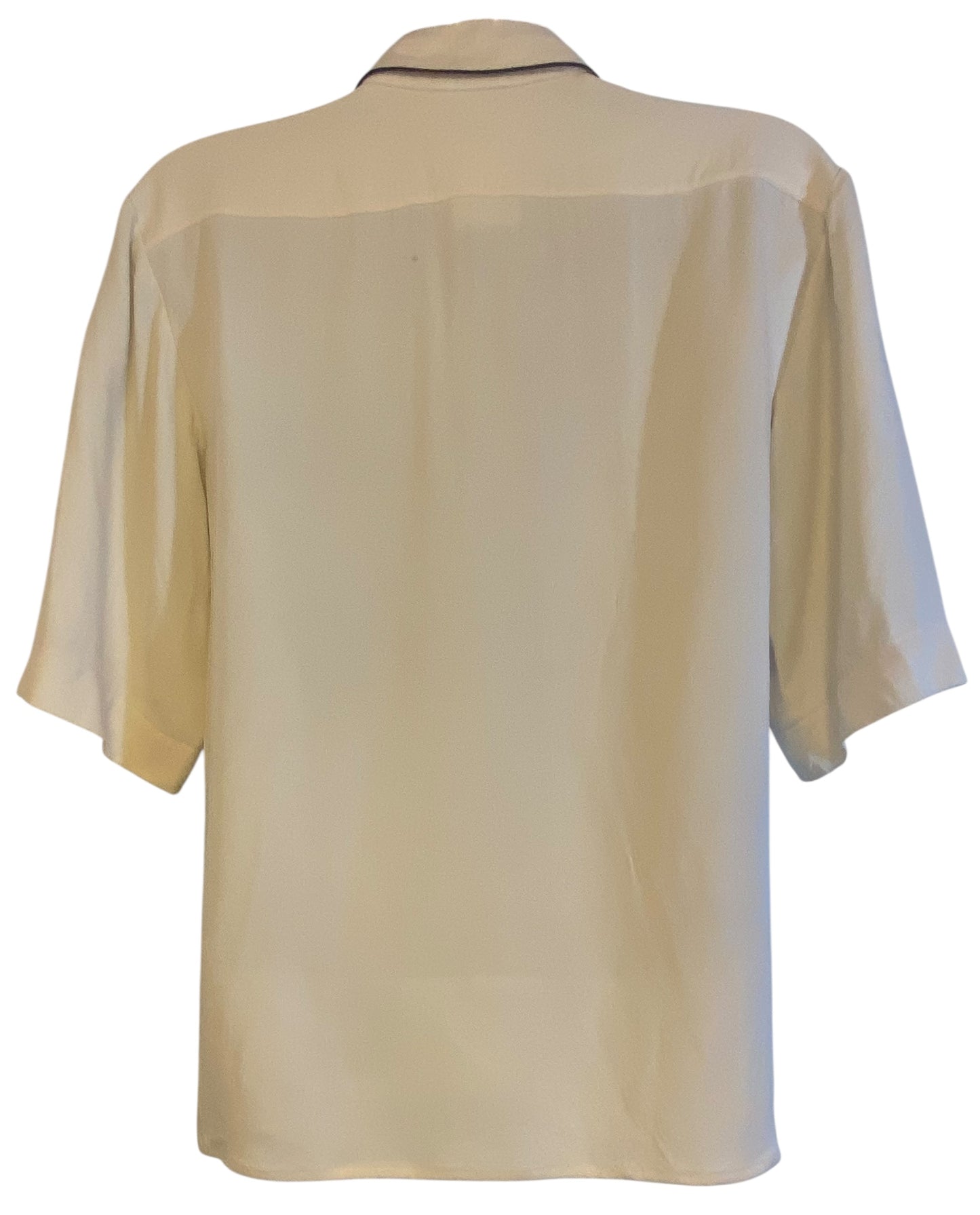 Chanel 08A Runway Silk Pleated Camellia Ecru Black Blouse FR 36