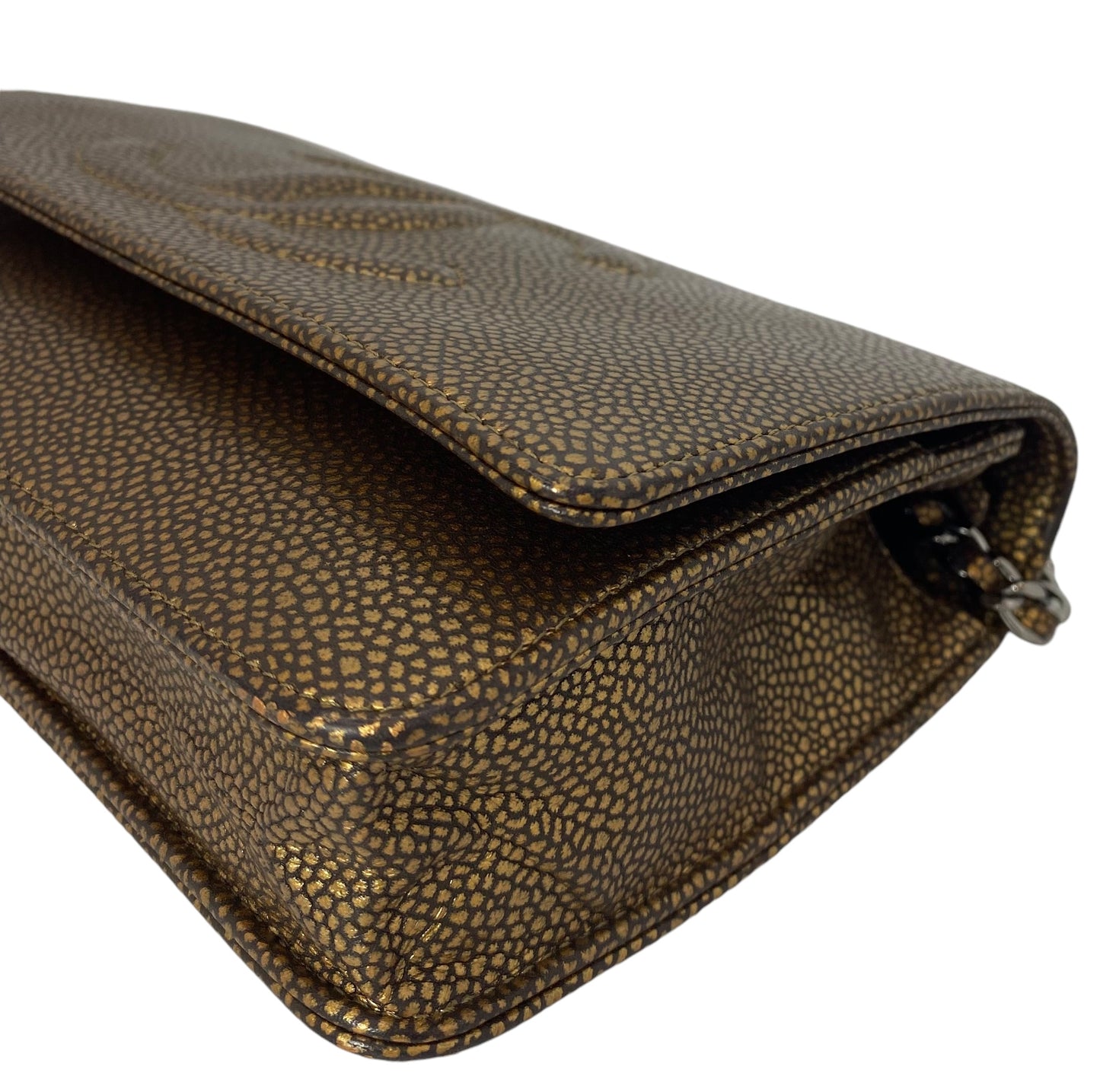 Chanel Gold Bronze Metallic Caviar Timeless Wallet on Chain Double CC WOC