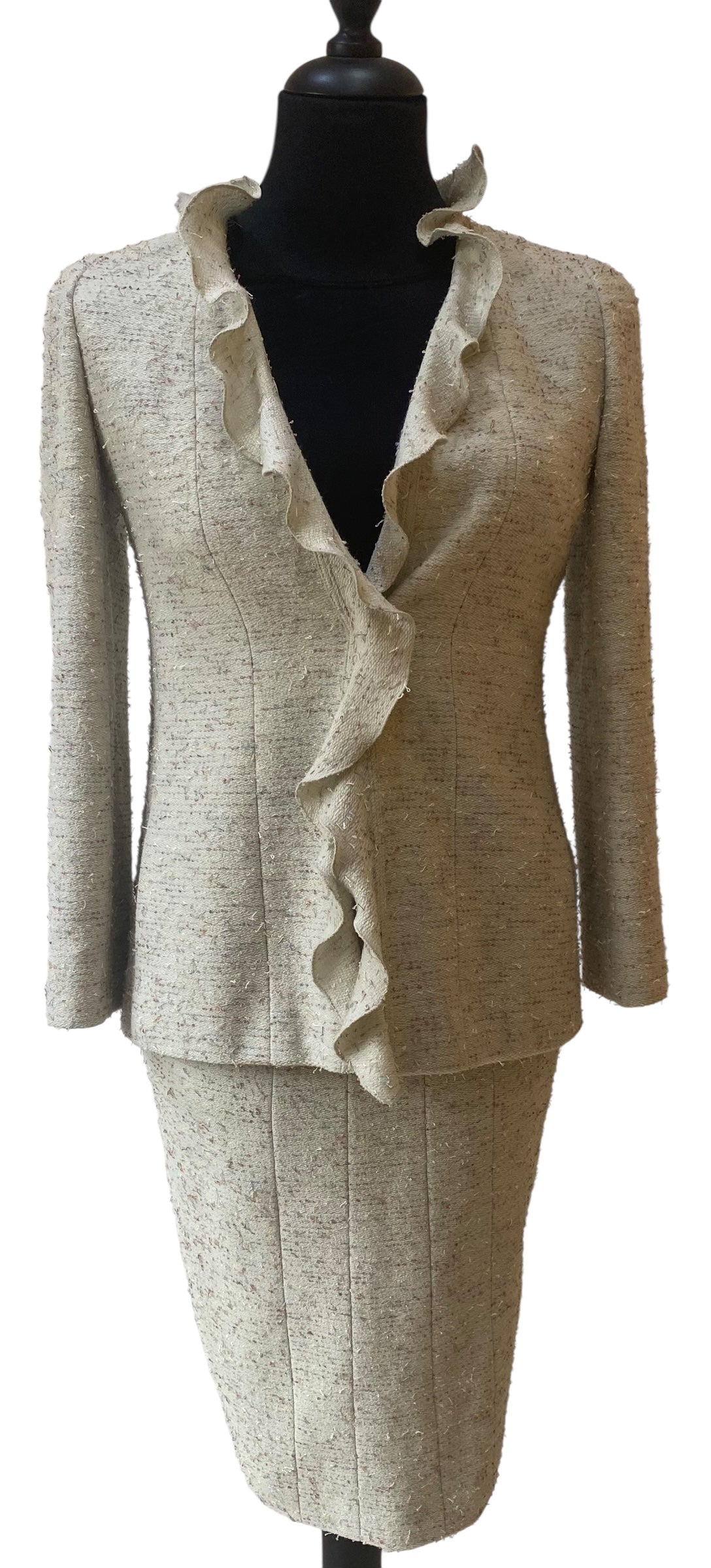 Rare 3 Piece SET Chanel 99A Mint Green Tweed Skirt Suit Matching Crossbody Bag FR 42