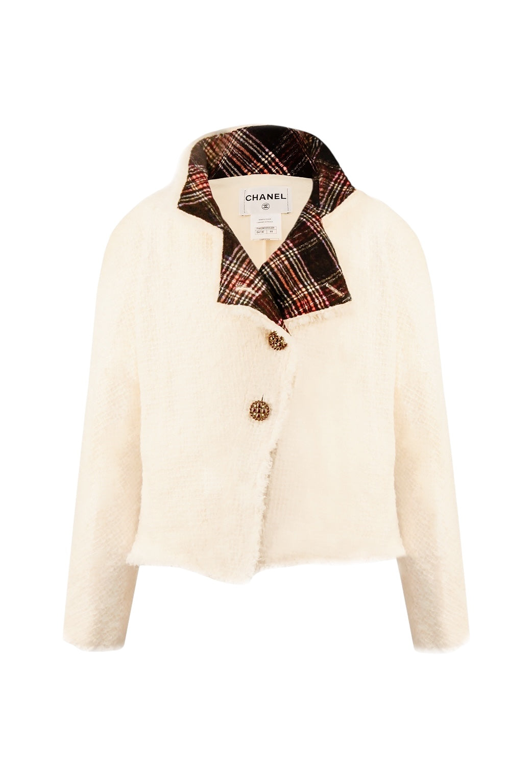 CHANEL 13A PARIS EDINBURGH ECRU TWEED JACKET GRIPOIX BUTTONS FR 44