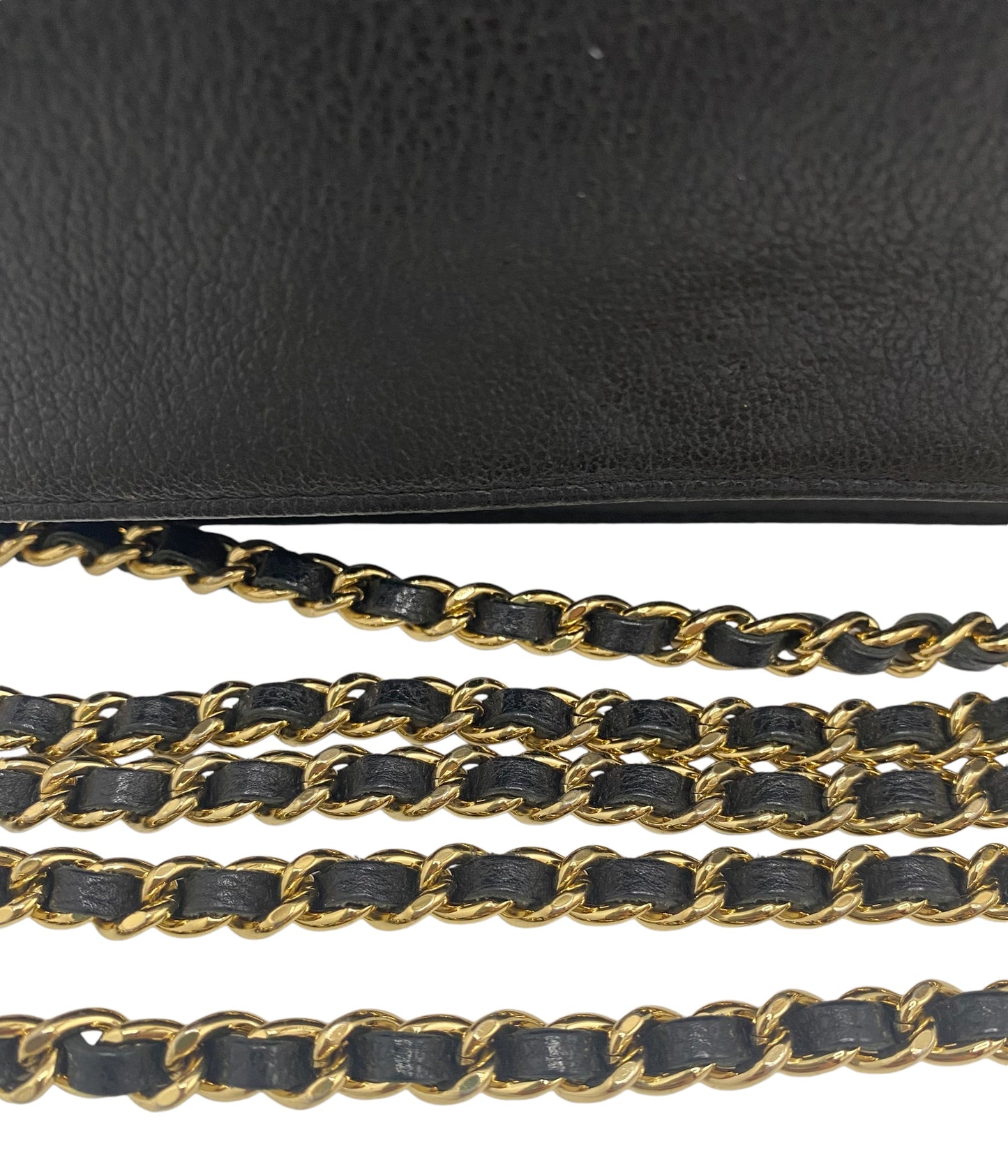 Chanel Grained Black Leather Camellia Wallet On Chain WOC Shoulder Bag GHW