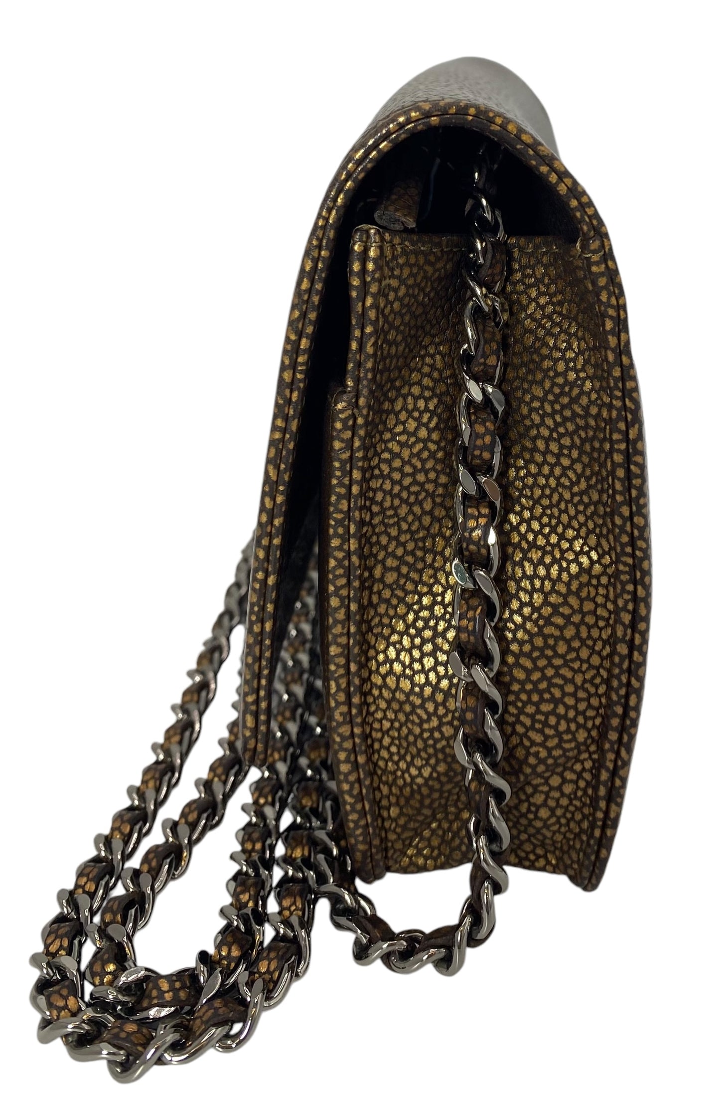 Chanel Gold Bronze Metallic Caviar Timeless Wallet on Chain Double CC WOC