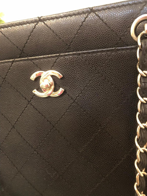 Chanel Vintage 1998 Black Caviar Leather Medium Tote with Silver Hardware