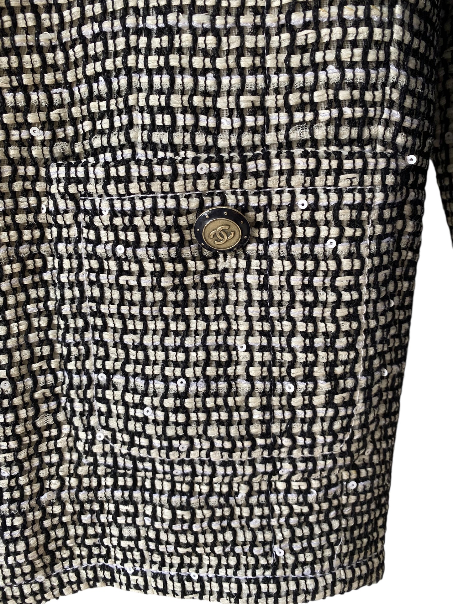 CHANEL 14C Shanghai BLACK AND WHITE TWEED JACKET FR 38