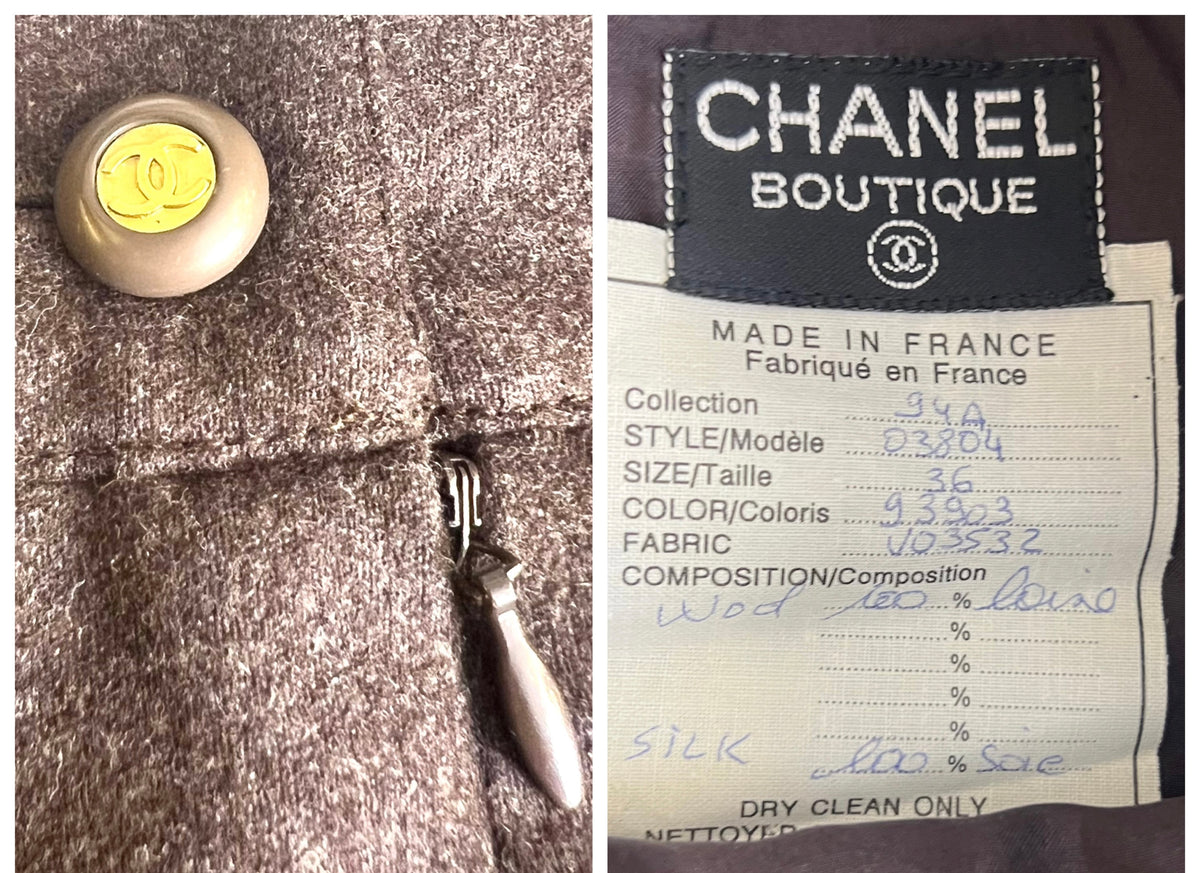 Vintage Chanel 94A Brown Boucle Wool Skirt Suit FR 36