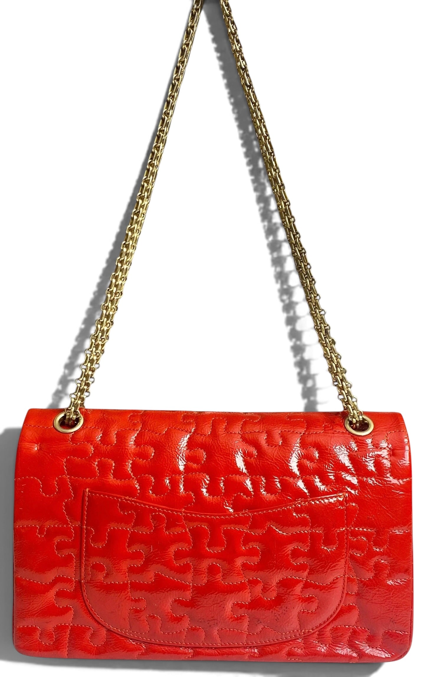 Chanel 226 Medium Puzzle 2.55 Reissue Red Patent Leather Classic Flap Bag GHW
