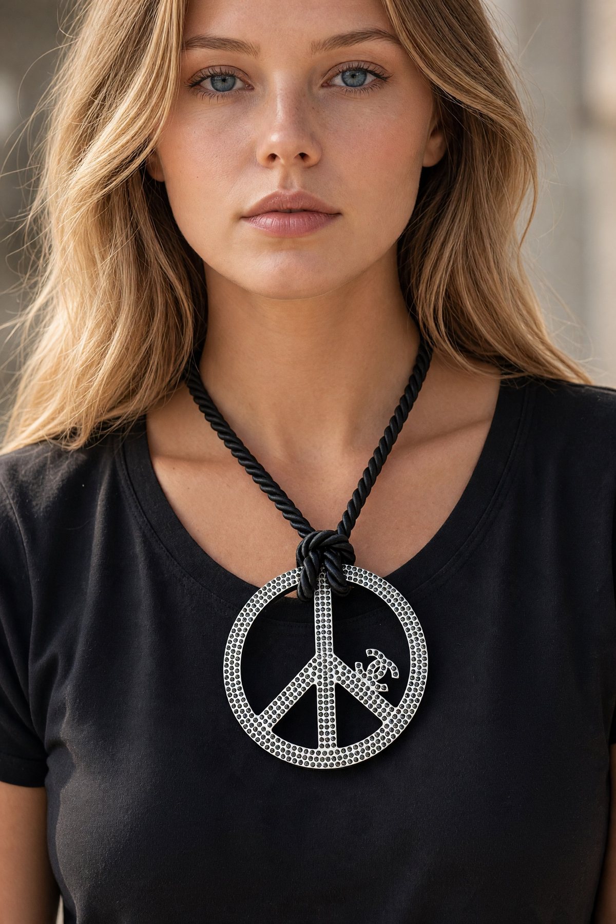 Rare Chanel 08P XL Crystal Peace Sign CC Statement Pendant Necklace