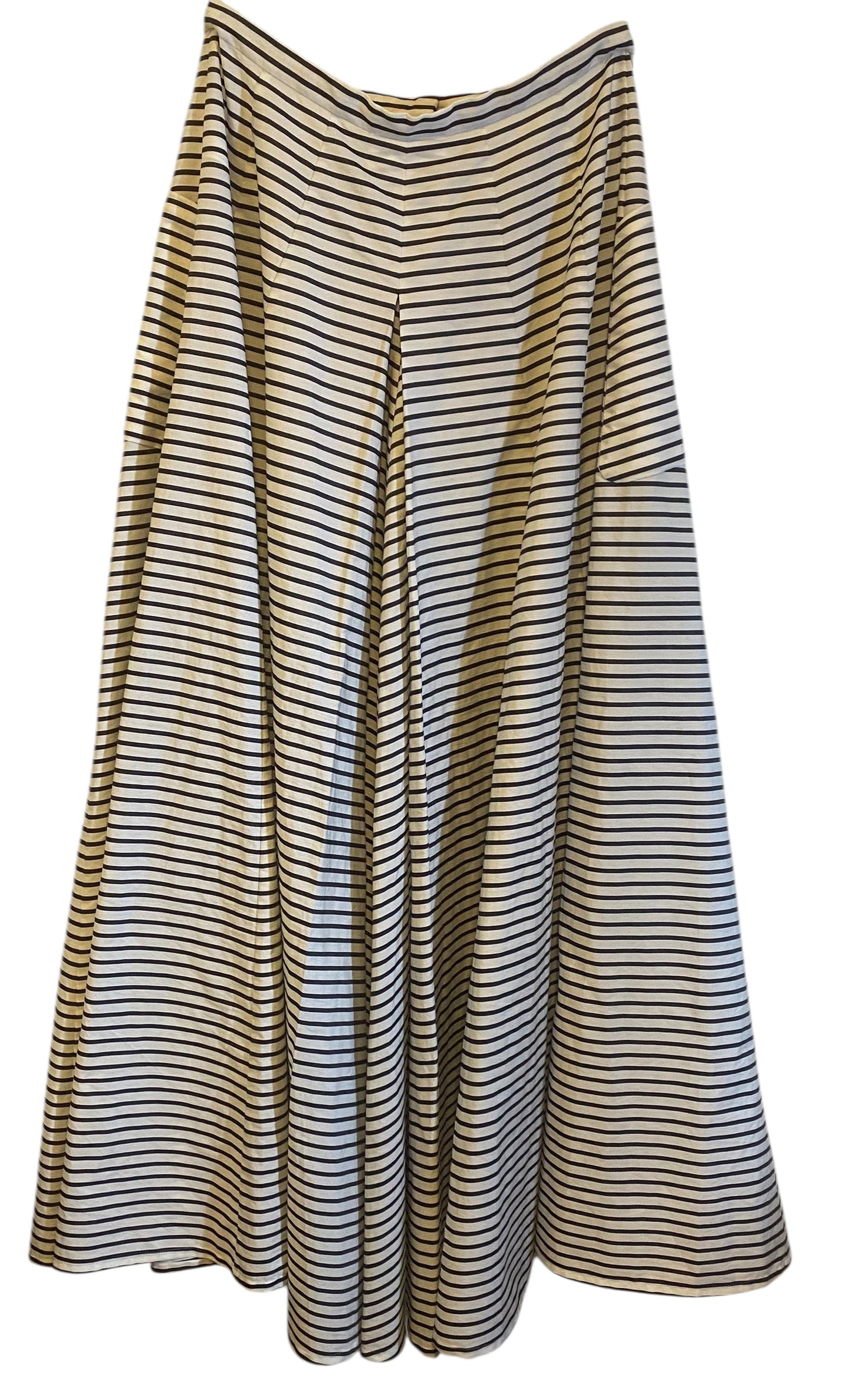 CHANEL 22S RUNWAY STRIPE MAXI SKIRT CC BUTTONS FR 36