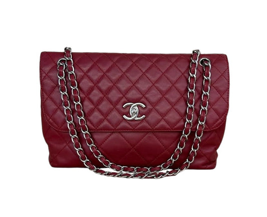 Chanel In The Business Dark Red Quilted Leather Classic Flap Bag SHW