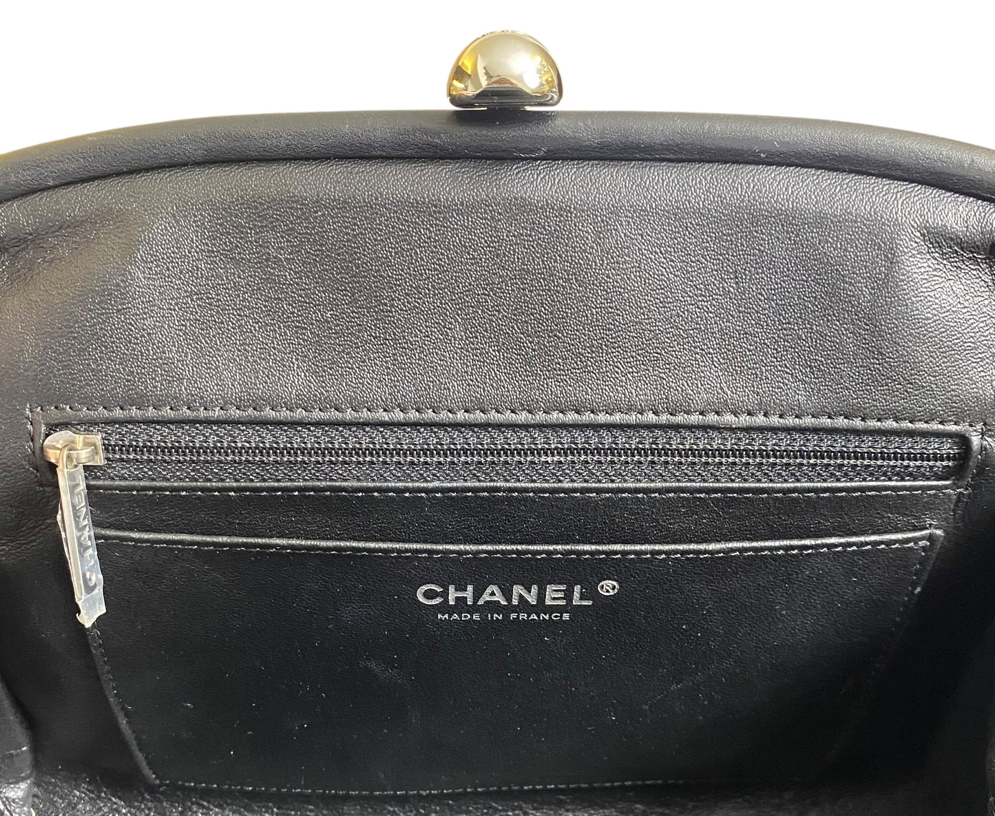 Chanel Classic Black CC Kisslock Lambskin Frame Compartment Bag