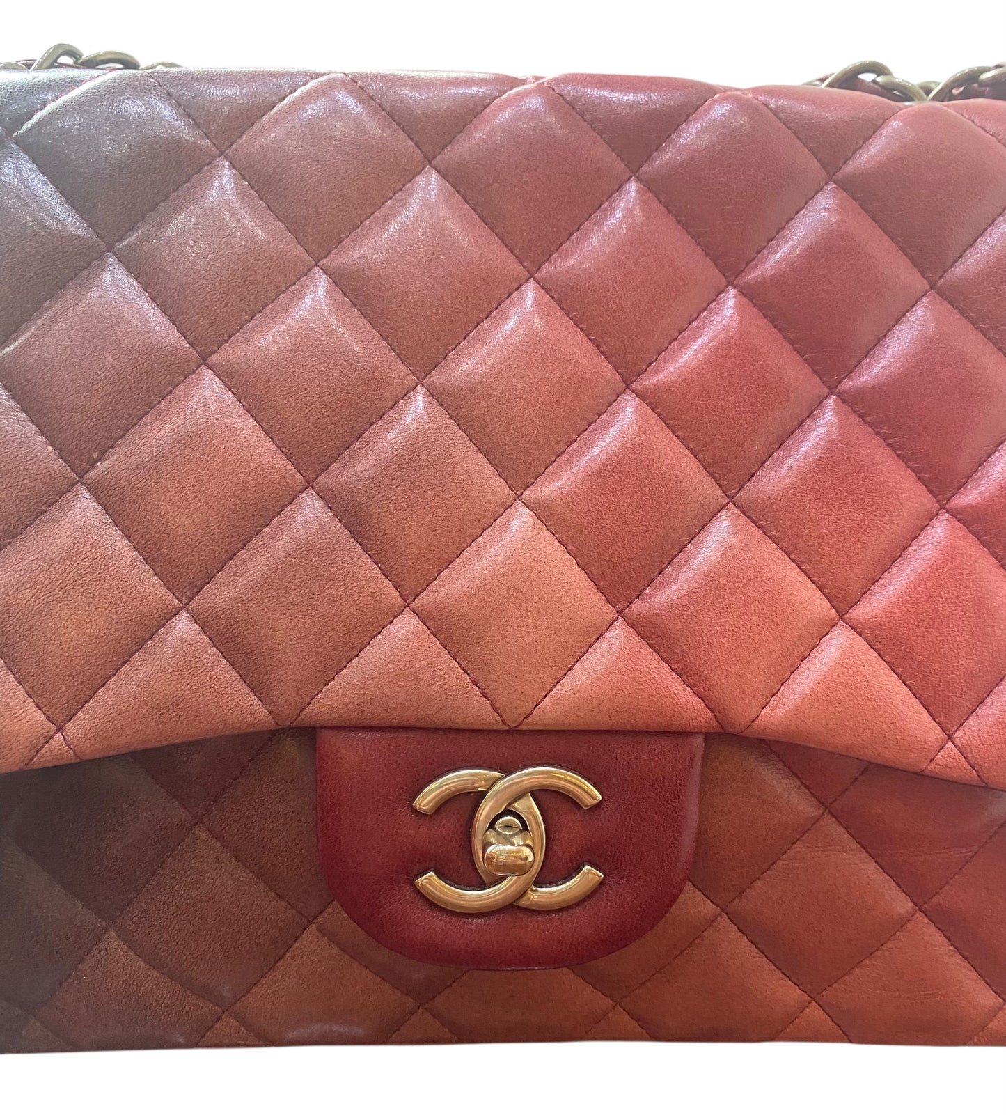 Chanel Ombre Degradé Pink Burgundy Quilted Leather Jumbo Classic Single Flap Bag