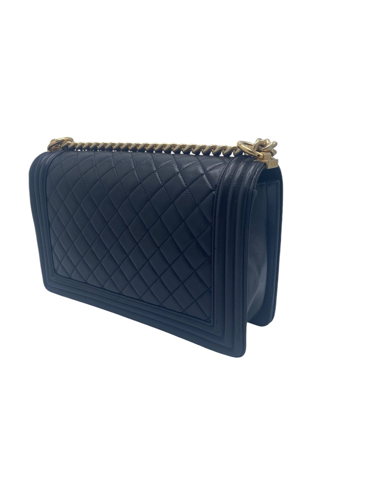 Chanel Boy Bag New Medium in Quilted Black Calfskin Gold Hardware GHW