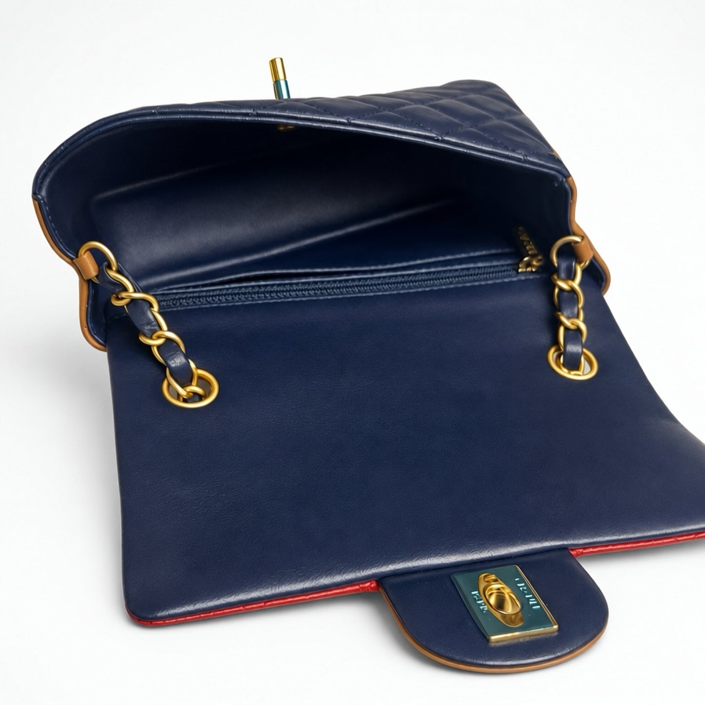 Rare Chanel 13A Edinburgh Tricolor Navy Red Caramel Quilted Lambskin Mini Classic Flap Bag GHW
