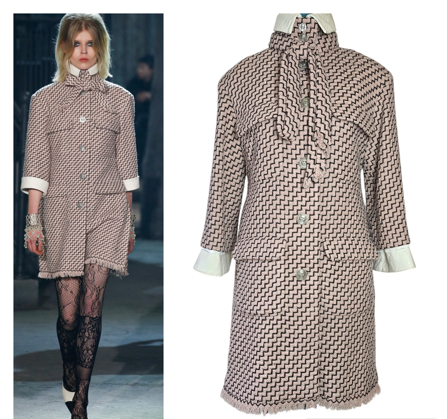 Chanel 16A Paris-Rome Runway Pink White Dress Coat FR 38