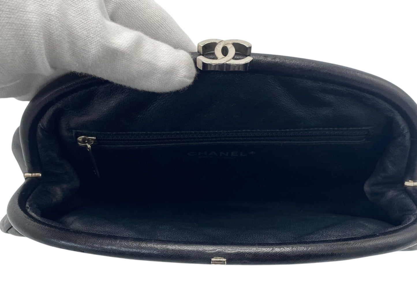 Chanel Black Quilted Lambskin Leather Timeless Classic Clutch Bag