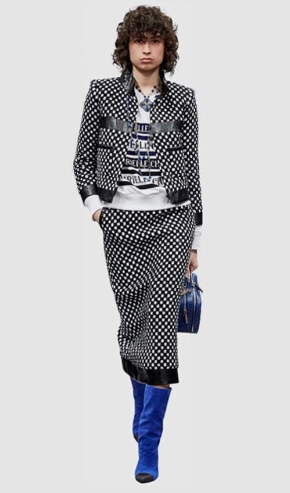 Chanel 17B Metropolitan Checker Sequin Leather Trim Zip Up Jacket FR 42