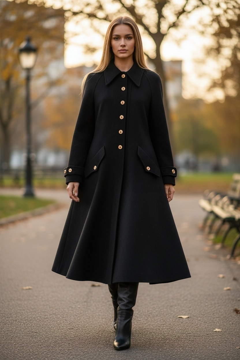 Vintage Chanel 94A Runway Black Oversized Cashmere Long Dress Coat FR 36