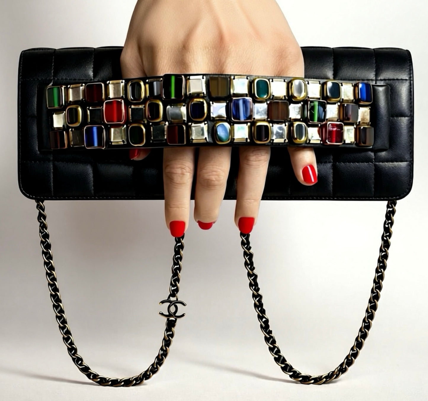 Chanel 11A Byzance Black Jewel Clutch Minaudière Handbag