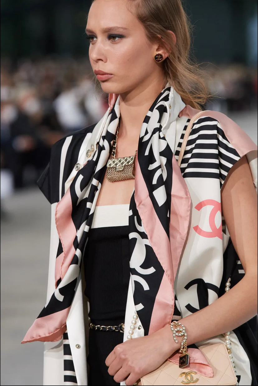 Chanel 21P Spring Silk Logo Mini Dress FR 44