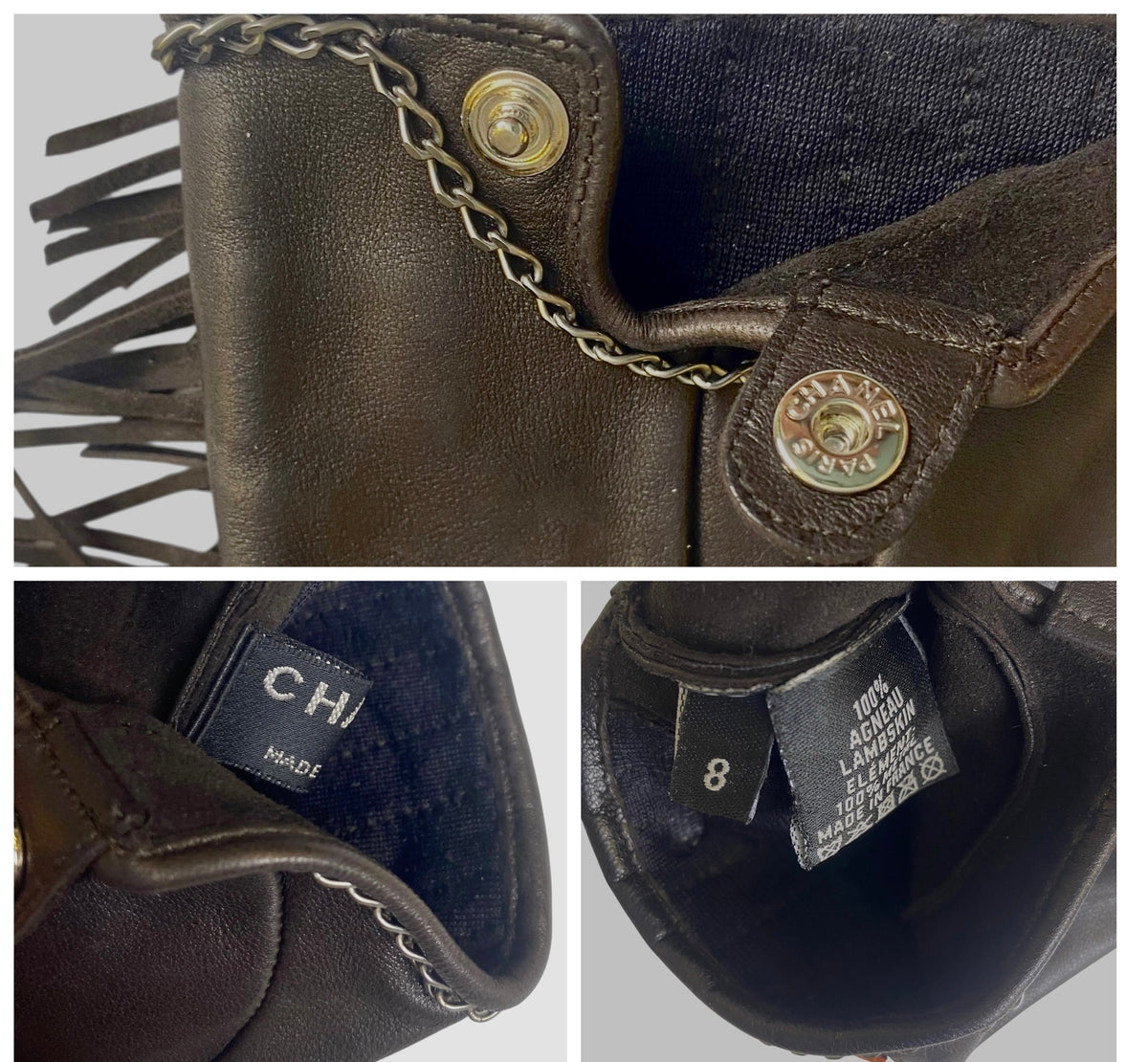 Rare Chanel 14A Paris Dallas Dark Brown Multicolor Gloves Size 8