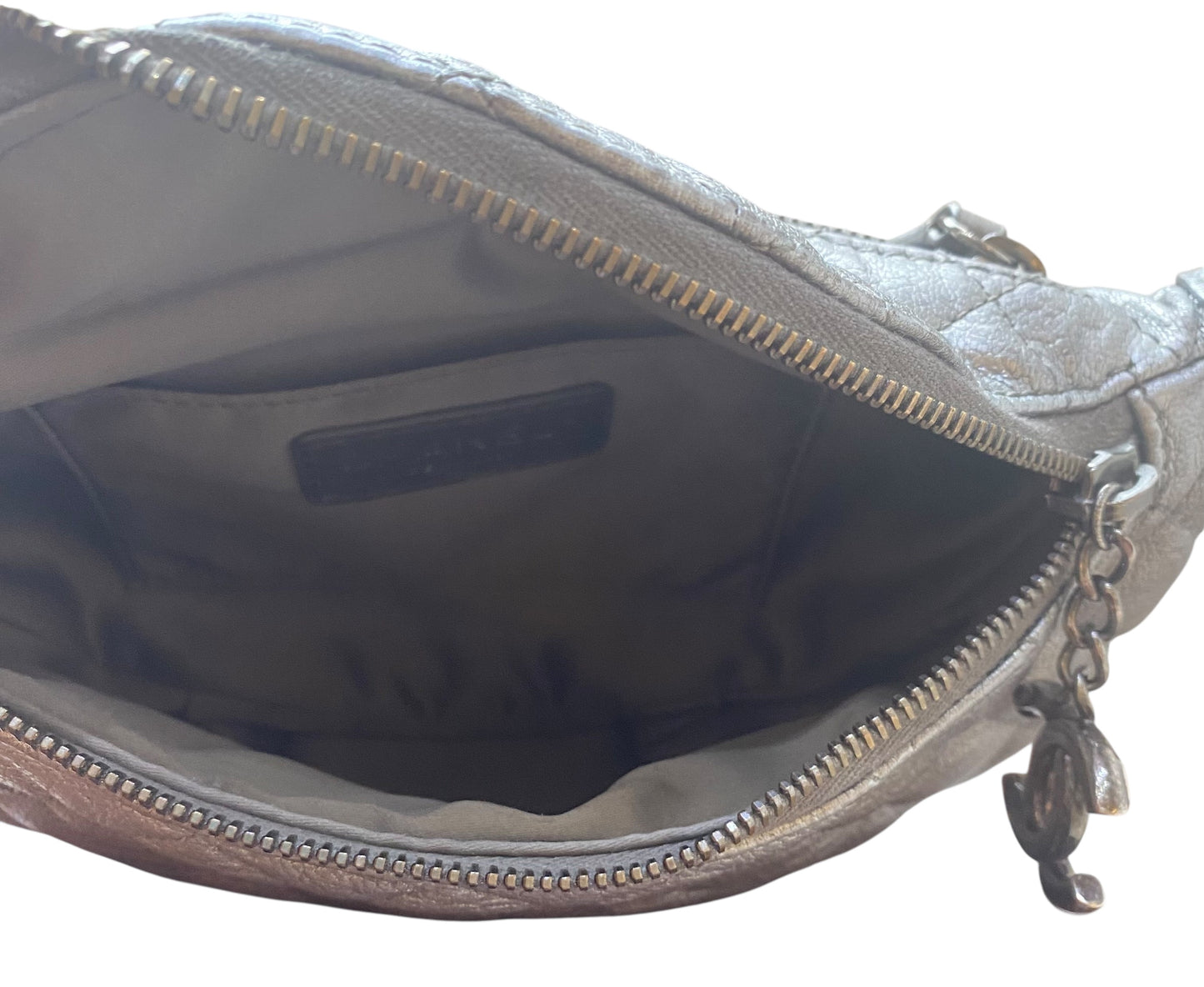 Chanel Classic Quilted Metallic Silver Goatskin Banana Waist Bag Fanny Pack