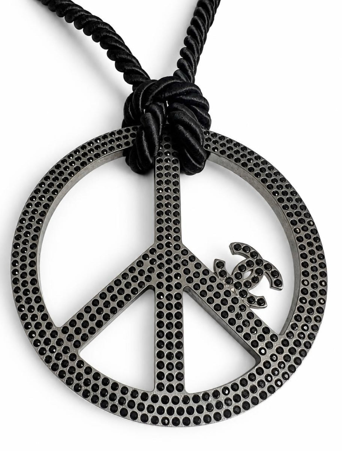Rare Chanel 08P XL Crystal Peace Sign CC Statement Pendant Necklace