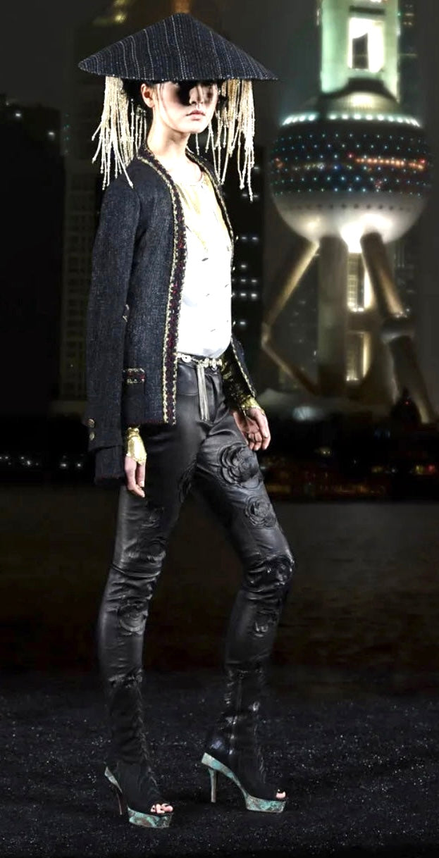 CHANEL 10A PARIS-SHANGHAI BLACK TWEED BRAIDED TRIM JACKET FR 42