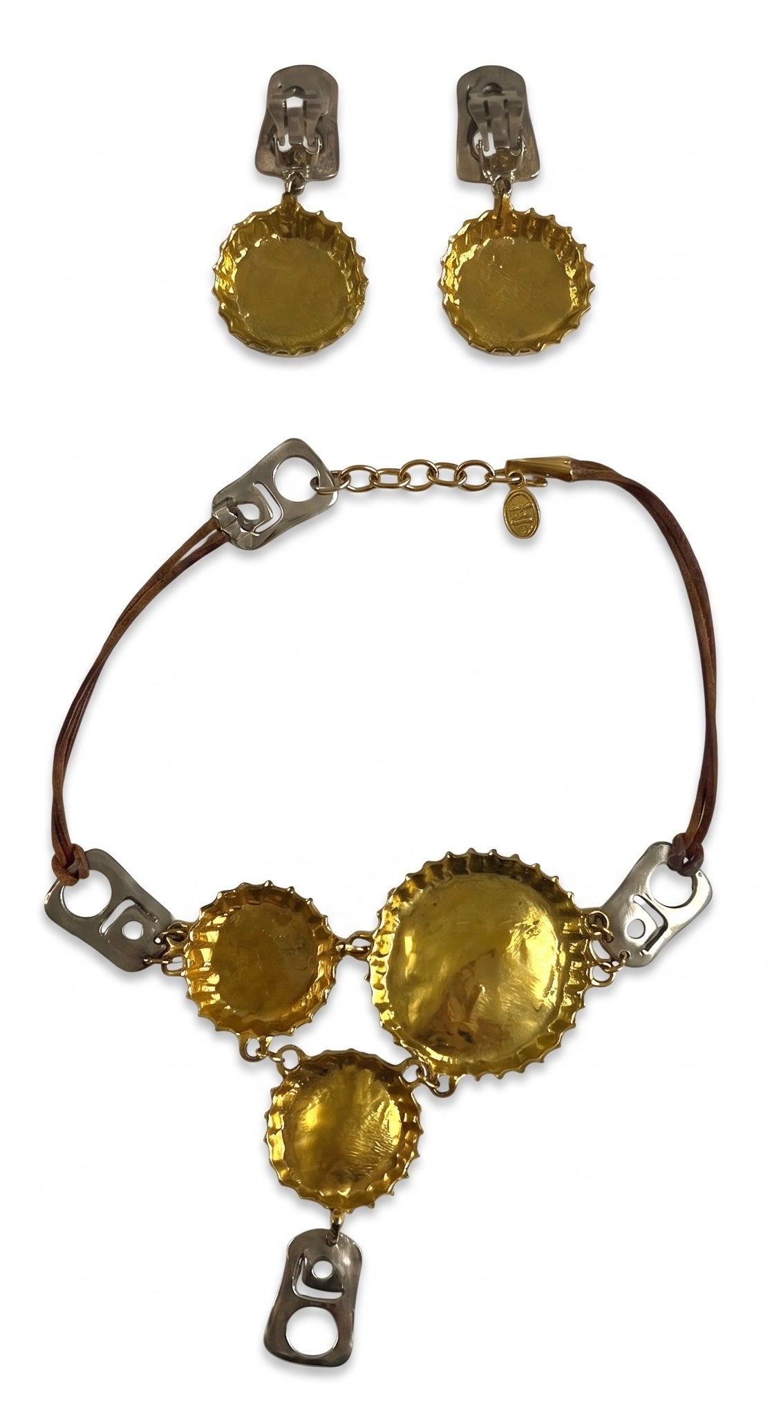 Rare Vintage SET Christian Dior Bottle Cap Necklace & Matching Drop Earrings