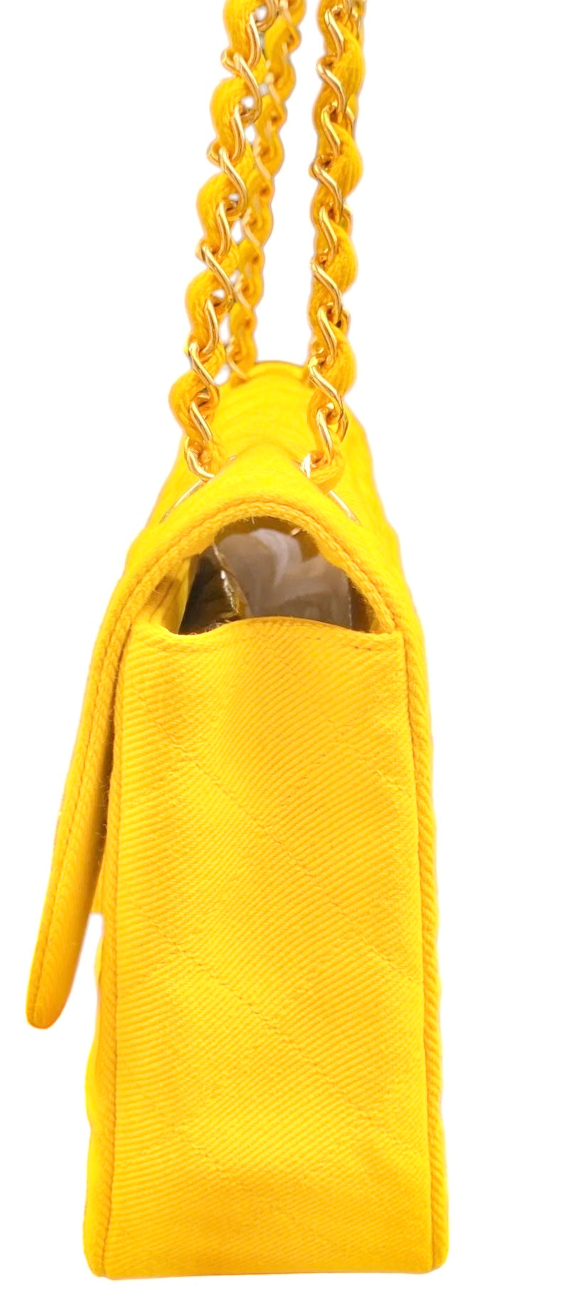 Vintage Chanel 1992 Yellow Denim Medium Classic Flap Bag 24K Gold Hardware