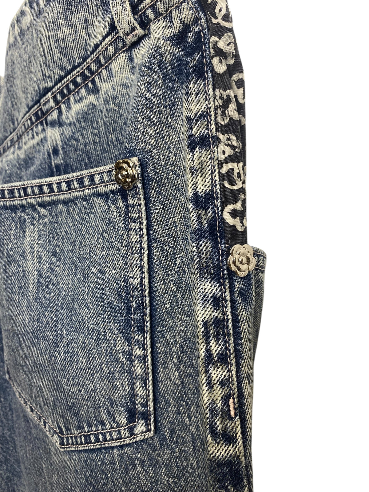 Chanel 25B Wide Leg Camellia Blue Jeans FR 40