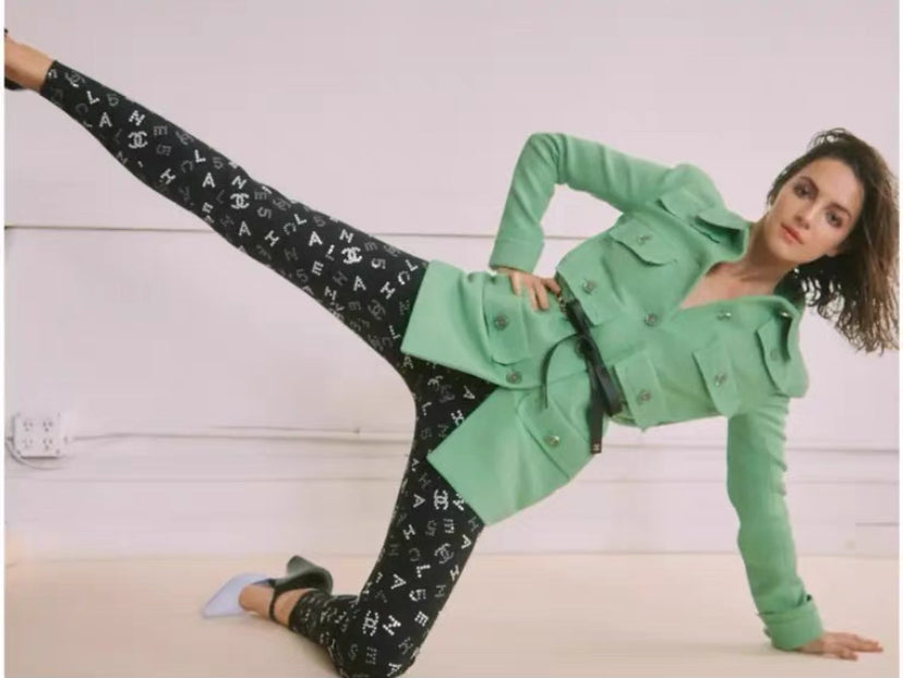 Chanel 20C Runway Black CC Logo Pants Leggings FR 42