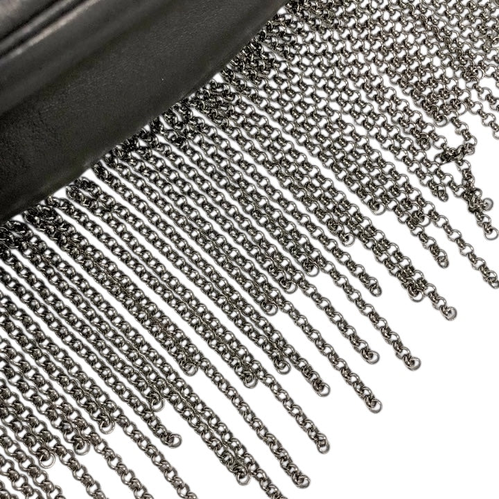 Rare Chanel 02A Mini Black Quilted Lambskin Silver CC Chain Fringe Bag