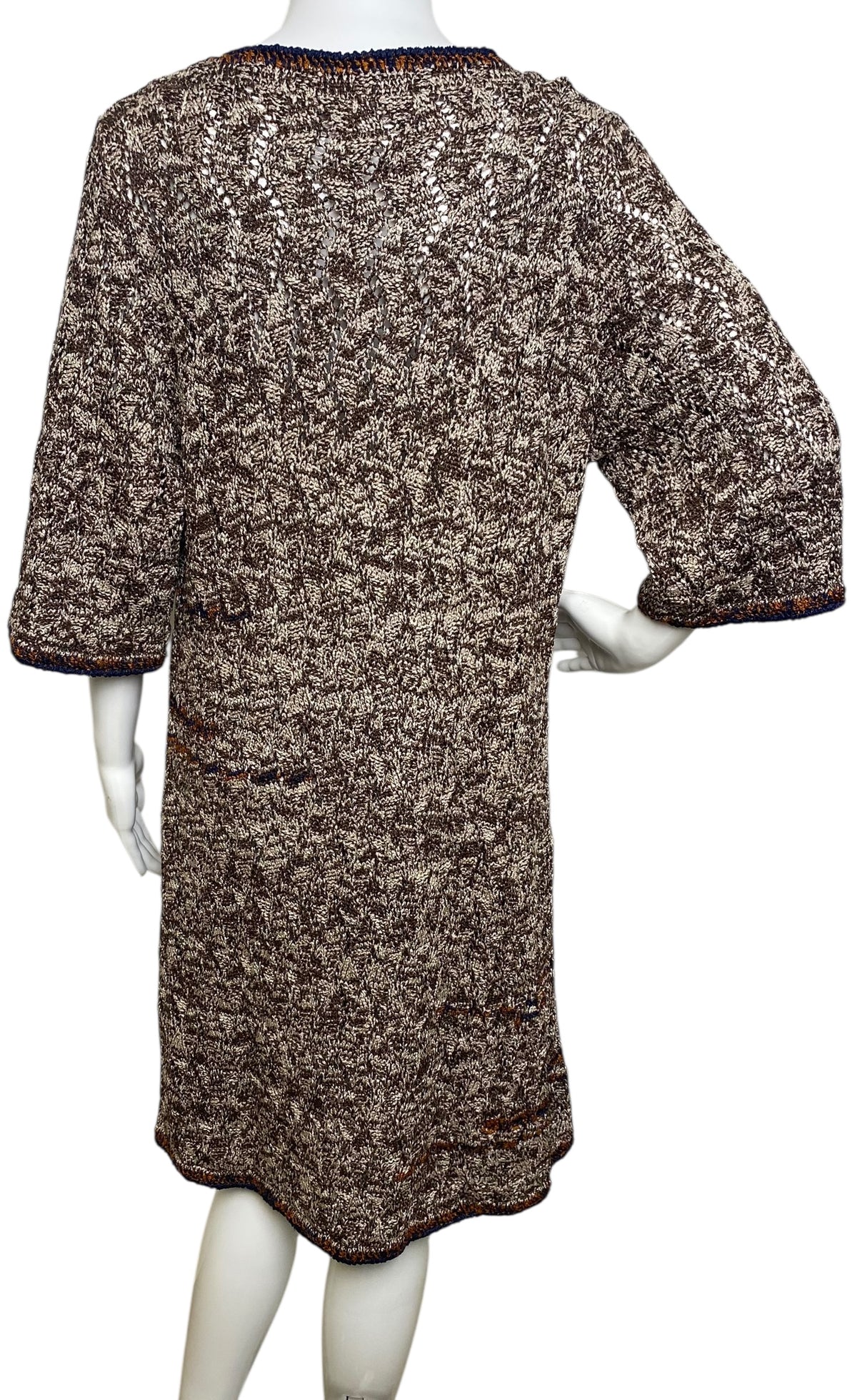Chanel Brown Orange Navy CC Knit Crochet Dress FR 46