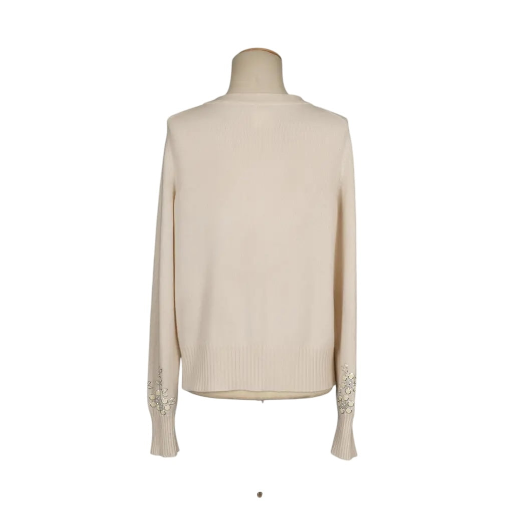 CHANEL 12C IVORY CASHMERE JEWELED JACKET CARDIGAN CC FR 42