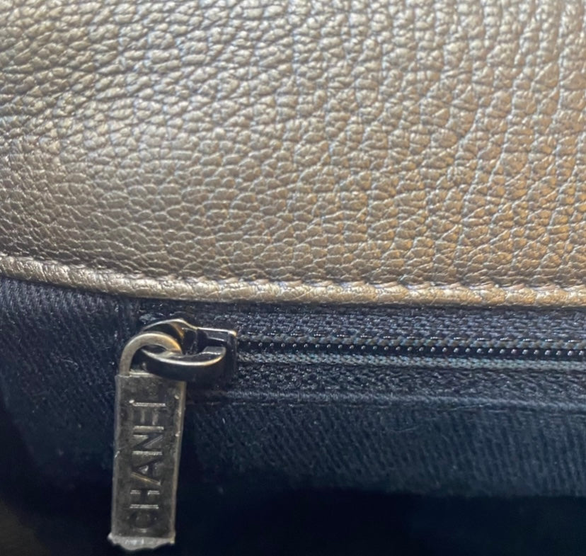 Chanel City Rock Large Dark Grey Metallic Quilted Goatskin Flap Bag