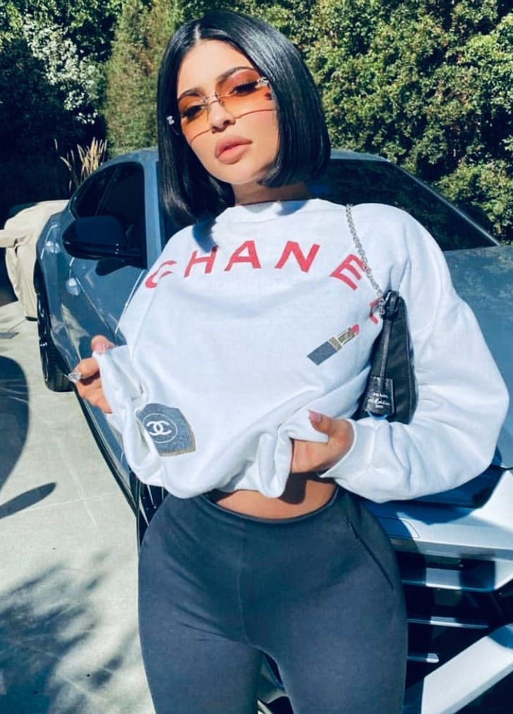 Rare Vintage Chanel White Makeup Lipstick Logo Sweater Size L/XL