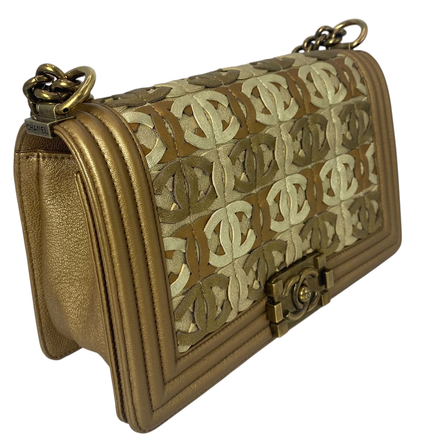 Chanel 15C Metallic Gold CC Cut Out Old Medium Boy Bag