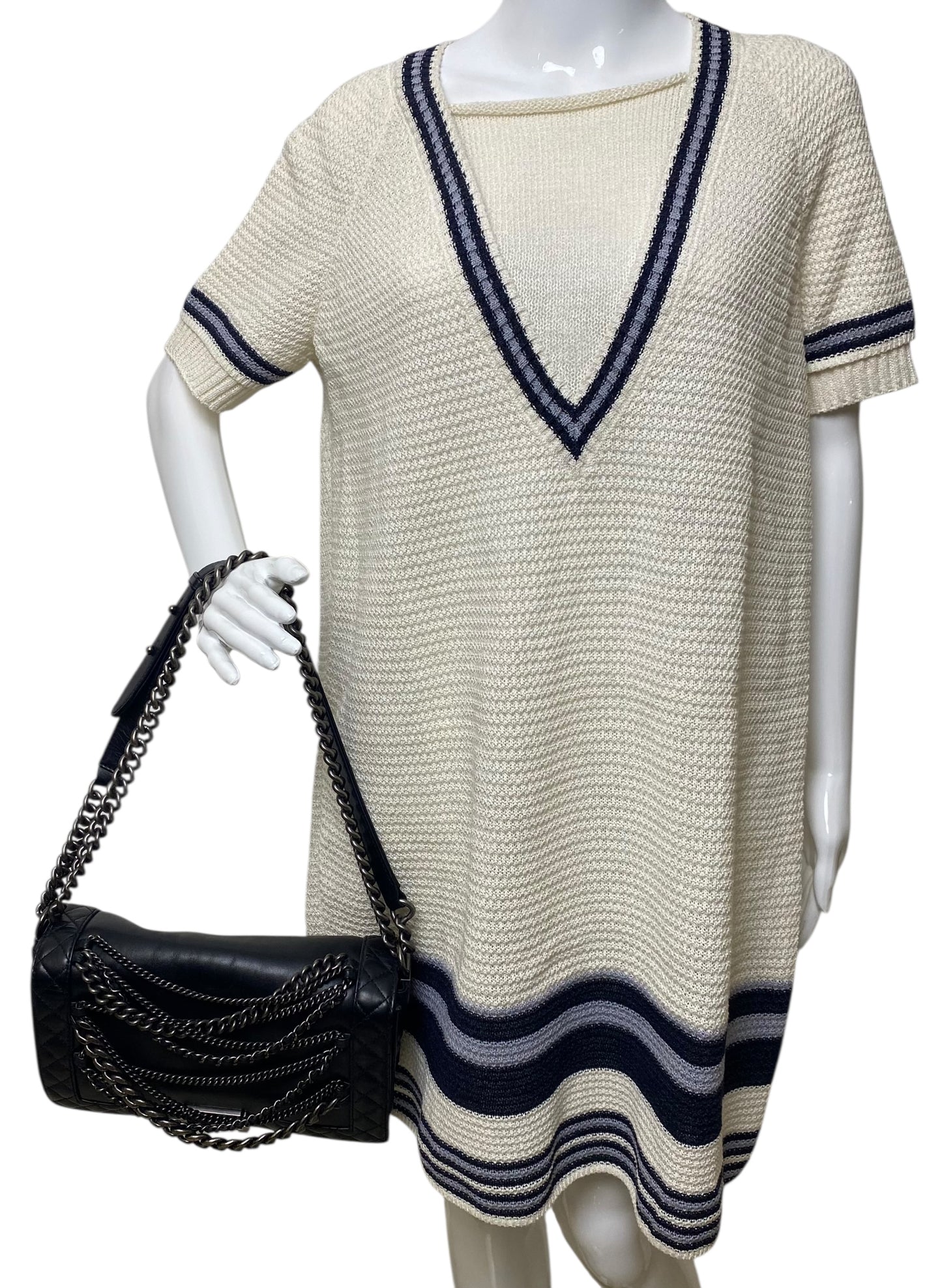 Chanel 13A Enchained Boy Bag Black Leather Old Medium Flap Bag